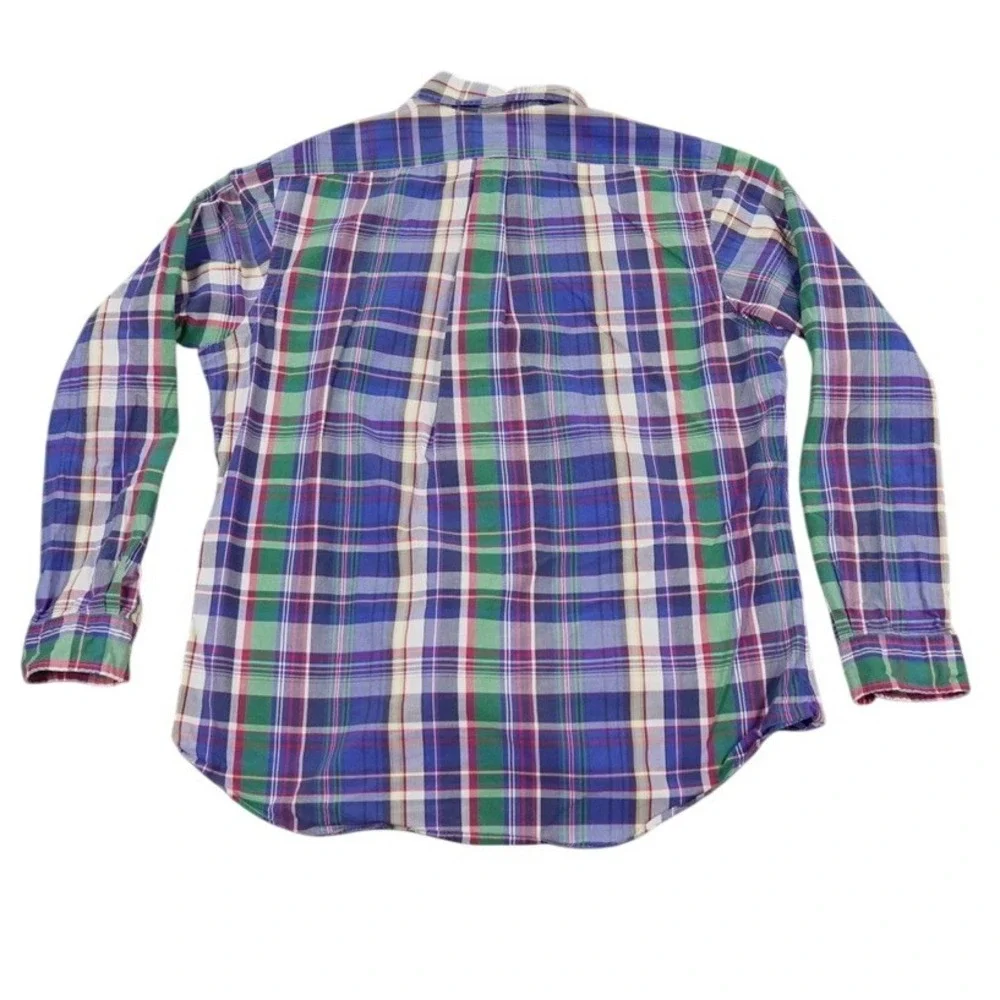Ralph Lauren Plaid Button Down Shirt Mens XL Blue‎ Custom Fit Preppy Red Pony